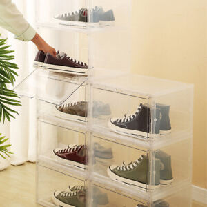XL Sturdy Plastic Shoe Storage Organizer Box Stackable Container Clear Display