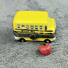 Vintage Porcelain Hinged Trinket Box School Bus W/ Apple Trinket