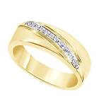 Round Cut Simulated Diamond Men's Weddtg Band Rg 14k Yellow Gold Plated Silver