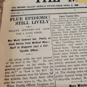 1918 JAN - DEC Mound Valley Kansas Newspaper Lot Spanish Flu WW1 Soldier Letters
