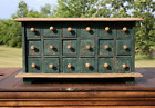 Antique Apothecary Cabinet wood drawer file chest jewelry box primitive green