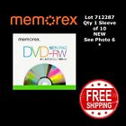 MEMOREX DVD-RW 10PK/PAQ 4X 4.7GB/Go 120min NEW in Slim Jewel Cases 712287