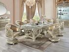Luxurious Traditional 9pcs Bright Gold Dining Table & Round Back Chairs Set INAE