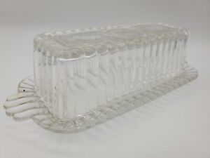 Vintage Butter DIsh, Anchor Hocking, Clear Glass Ribbed Covered