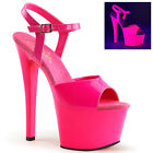 PLEASER Sexy Sandals Blacklight UV Hot Pink Platform 7
