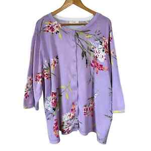 CJ Banks Women's Size Unknown Cotton Lilac Floral 3/4 Sleeve Cardigan Sweater