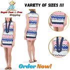 Mini Dress Sleeveless Wave Print Tunic Cotton Split Neck Women Summer Dresses