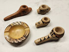 Rare Unique Vintage Hopi Indian Pottery Pieces - 4 Pipes, 1 Ashtray - Lot of 5