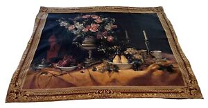 Still Life Roses Bouquet Fruit Flower Woven Tapestry Wall Hanging 39 X 50 Food