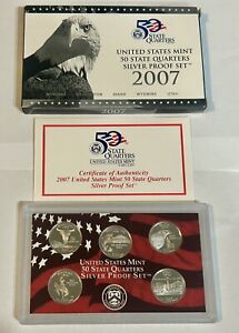 2007 United States Mint 50 State Quarters Silver Proof Set Box & COA