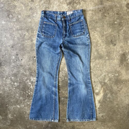 Vintage 70s Wrangler Bootcut Bell Bottom Flare Jeans Size 29x28 Dark Wash Sailor