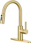 Brushed Gold Kitchen Faucet with Pull Down Sprayer,Brass Structure Single Handle