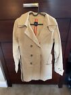 GAP Beige Tan Khaki Short Trench Coat Size Medium Double Breasted Belted Womens