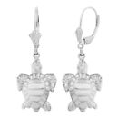 Solid 14k White Gold Detailed Sea Turtle Leverback Earring Set
