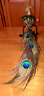 Vintage Peacock Long Genuine Tail Feather Clip-On Christmas Tree Ornament