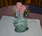 Vintage HULL Mid-Century DEER #57 Gloss Pink & Turquoise Woodland Vase 1953