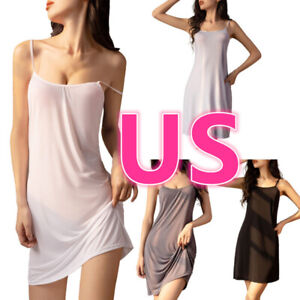 US Woman's Sheer Dress Lingerie Nightgown Spaghetti Strap Babydoll Chemise Dress