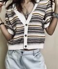 House of Harlow 1960 Cardigan Womens Small Stripe Puff Sleeve Cropped Sweater