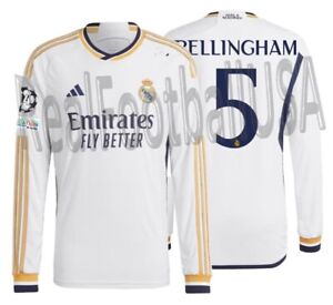 ADIDAS BELLINGHAM REAL MADRID UCL AUTHENTC MATCH LONG SLEEVE HOME JERSEY 2023/24