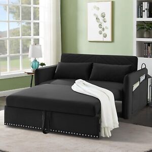 3-in-1 Sleeper Velvet Convertible Sofa,Pull Out Sleep Sofa Bed w/USB Port&Pillow