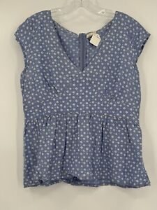 Mata Traders Womens Periwinkle Floral Woven Cotton V Neck Babydoll Top Sz L