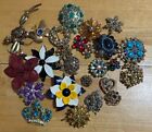 Lot of Vintage Brooches Pins Rhinestone Crystal Antique Flowers crafting repair