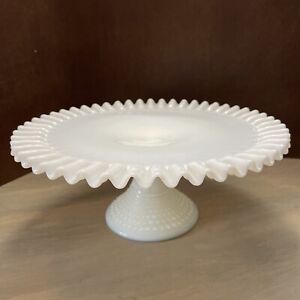 Rare Vtg Fenton Hobnail Milk Glass Detailed Pedestal, Cake Plate Stand 12.5