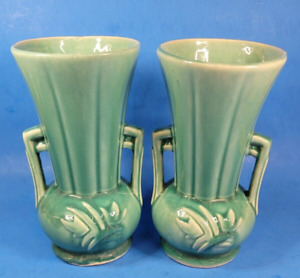 New ListingMcCoy Vase Turquoise Handles Art Pottery Mid Century 8.25