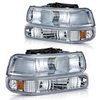4Pcs Clear Headlights+Bumper Lamp For 99-02 Chevy Silverado 00-06 Tahoe Suburban
