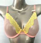 Victorias Secret Nwt Pink Sheer Mesh & Yellow Lace Unlined Underwire Demi Bra
