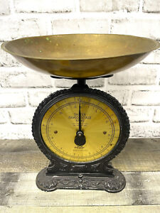 Vintage Brass and Cast Iron Salter Family Scale 11 Lbs No 45 1982 Gold Face