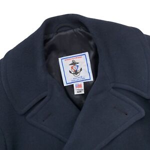 Mens 42 R Sterlingwear Anchor Collection 100 % Wool Dark Blue Pea Coat Made USA