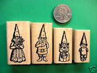 Gnome Family Rubber Stamps, four wood mounted