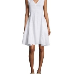 Theory Linen Blend Kalsington Crunch Wash Dress Size 0 Off White