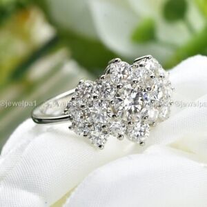 Moissanite Cluster Engagement Ring Solid 14K White Gold 2.50 Carat Round Cut