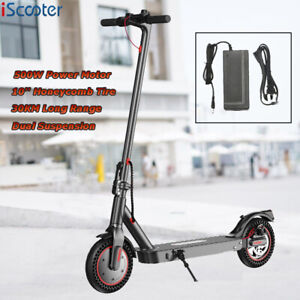 Adults 500W Electric Scooter Dual Suspension 10'' 30KM Long Range With Charger