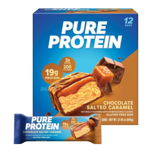 Pure Protein Bars, Chocolate Salted Caramel, 19g Protein, 1.76 oz, 12 Ct