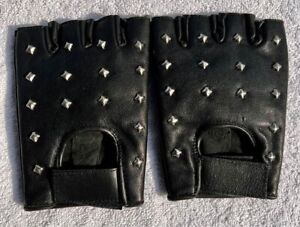 Genuine-Leather-Black-Leather-Fingerless-Mens-Studded-Gloves New W Tags XXL