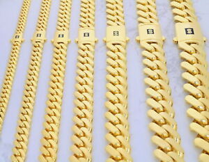 14K Yellow Gold Miami Cuban Royal Monaco Link Chain Necklace 5mm-17mm, 18