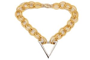 Women Necklace Gold Metal Chain Links Silver Triangle Pendant Fashion Jewelry
