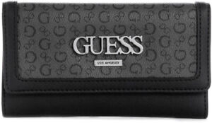 NEW GUESS Women's Muze Logo Print Faux Leather Trifold Slim Wallet Clutch Bag