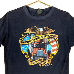Vintage Truckers Only 3D Emblem T-Shirt Large 1992 If Truckers Stop America Stop