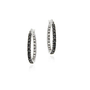 925 Silver Black Diamond Accent 20mm Hoop Earrings