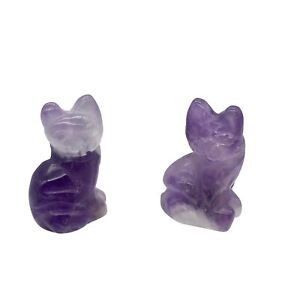 Adorable! 2 Amethyst Sitting Carved Cat Animal Beads | 21x14x10mm | Purple