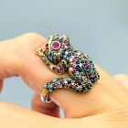 Women Simulated Multi Stone 925 Sterling Silver Ring Frog Animal Figure Gift Her