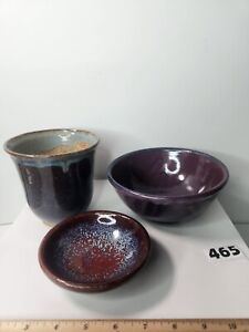New ListingPottery Lot Of 3, Pigeon River & Others Signed Small Dish Bowl Vase Handmade