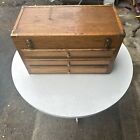 Vintage Wood Machinist Chest Tool Box 3 Drawers And Top Homemade Brass