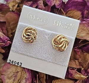 Monet 14K Gold Posts Knot Earrings Vintage