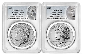 2023 Morgan & Peace Silver Dollar 2 Coin Set PCGS MS69 FIRST STRIKE