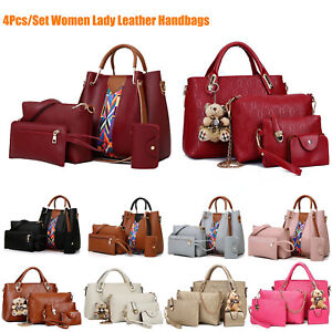 4Pcs/Set Women Lady Leather Handbags Messenger Shoulder Bags Tote Satchel Purse